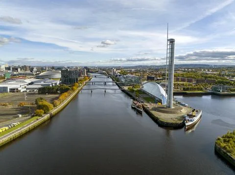 Drone image, SEC Glasgow, Glasgow Science Centre Stock-Fotos
