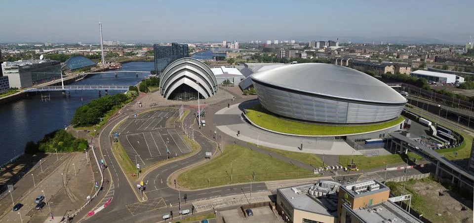Drone image of SEC Glasgow Stock-Fotos