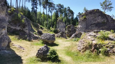 This drone image shows the impressive sea of rocks in Wental. The bizarre rock Stock Footage 340111300