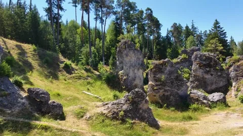 This drone image shows the impressive sea of rocks in Wental. The bizarre rock Stock Footage 340111306