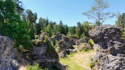 This drone image shows the impressive sea of rocks in Wental. The bizarre rock Stock Footage 340111317