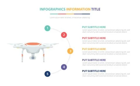 Drone infographic template concept with five points list and various color wi Stock Illustration