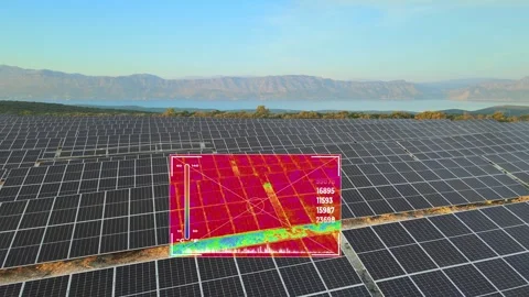Drone with infrared thermal camera inspecting malfunction of solar panels 库存影片 339875942