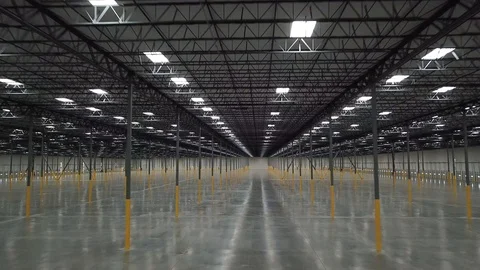 Drone Inside Warehouse - Empty Construction Stock Footage