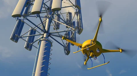Drone inspecting a cellular phone tower, 3D animation Stock Footage