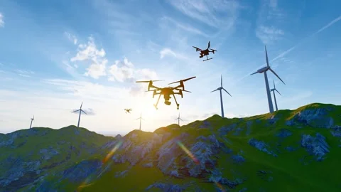 Drone inspection of new energy wind farms Stock Footage 313774924