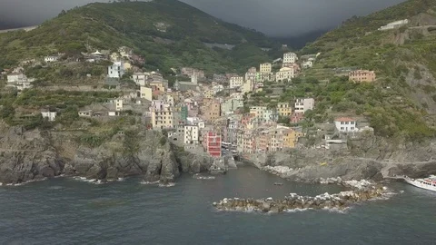 Drone | Italian Coast | Quick Push from Water to Land (No Color Grade) Stock Footage 106742906