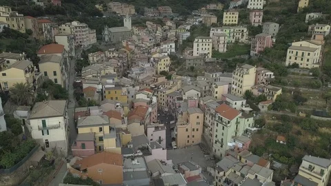 Drone | Italian Town in the Hills | Slow Push through Valley (No Color Grade) Stock Footage 106717543