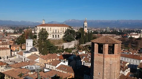 Drone Italy - Udine - duomo cathedral and city centre by drone Stock Footage
