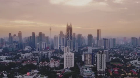 Drone Kuala Lumpur Sunset/Evening Stock Footage 87493462