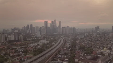 Drone Kuala Lumpur Sunset/Evening Stock Footage 87498565