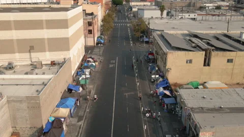 Drone LA Skid Row 4K 30FPS Stock Footage 169716557