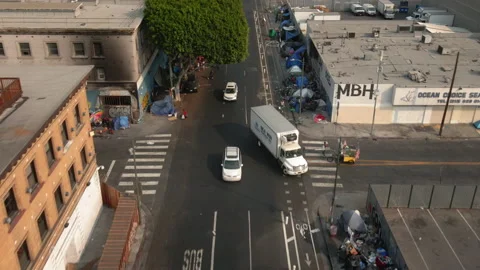 Drone LA Skid Row 4K 30FPS Stock Footage 169716613