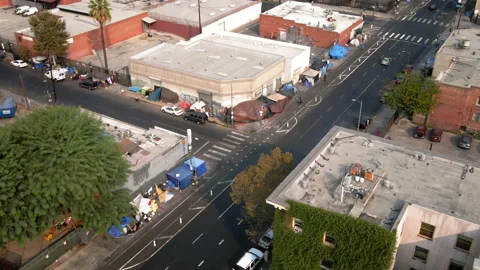 Drone LA Skid Row 4K 30FPS Stock Footage 169716920