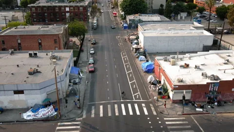 Drone LA Skid Row 4K 30FPS Stock Footage 169717526