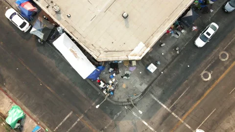 Drone LA Skid Row 4K 30FPS Stock Footage 169717544