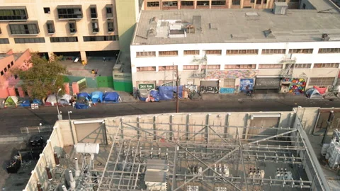 Drone LA Skid Row 4K 30FPS Stock Footage 169717654