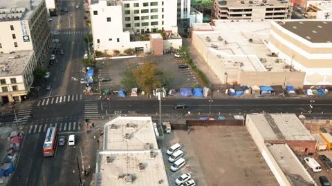 Drone LA Skid Row 4K 30FPS Stock Footage 169730035