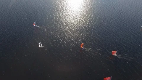 Drone Lake Boats 01 Stock Footage