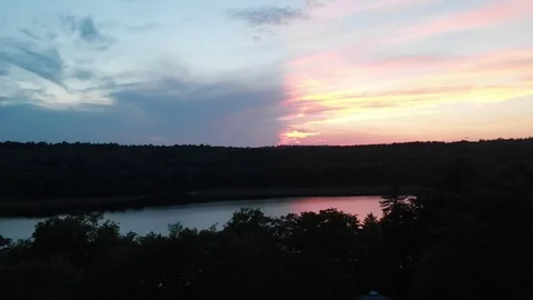 Drone of lake at sunset Stock Footage 120333450