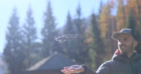 Drone Landing On Man's Hand Video stock 338312546