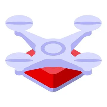 Drone landing on red square platform isometric icon Stock Illustration
