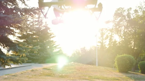 Drone lands at sunset Stock Footage 65883210