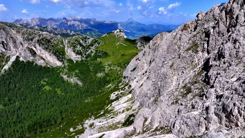 Drone landscape of dolomites valley with some clouds 스톡 동영상 263266963