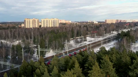 Drone landscape electric train Video stock 164604240