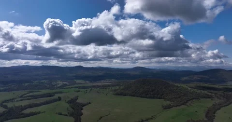 Drone landscape of an open, planted field. The cloudy sky during spring summer Stock Footage 201489203