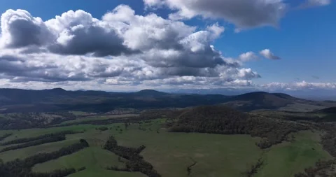 Drone landscape of an open, planted field. The cloudy sky during spring summer Stock Footage 201489967