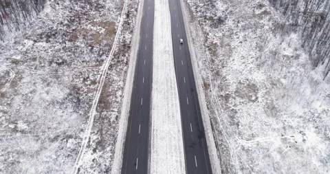 Drone landscape view winter traffic road nature Stock Footage 146691800