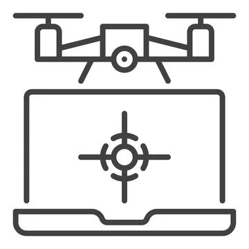 Drone with Laptop Computer vector Quadcopter concept outline icon 库存插图