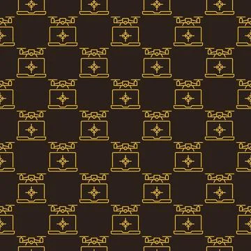 Drone with Laptop Computer vector Quadcopter concept outline seamless pattern Illustrazione stock