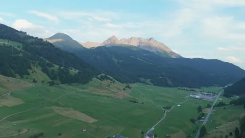 Drone Lateral Flight Over Alpine Valley And Mountain Range Near Nauders Austria Stock Footage 341494731