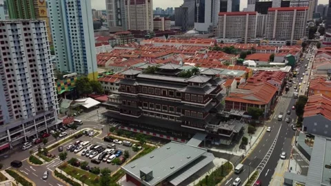 Drone Lateral Pan Over Buddha Tooth Relic Temple, Singapore Stock Footage 315138901