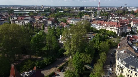 Drone lateral slide right over Parc du Contades in Strasbourg, France 動画素材 339057928