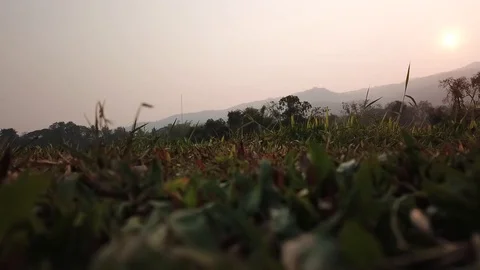 Drone Launches then Flies Over Lake towards a Mountain Horizon. Aerial Stock-Footage 123737624