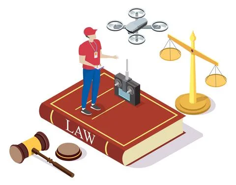 Drone laws, rules and regulations. Isometric drone operator, uav remote Stock Illustration