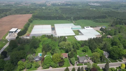Drone - Left to Right Far View of Greenhouses Property (slow) Stock Footage 314228173