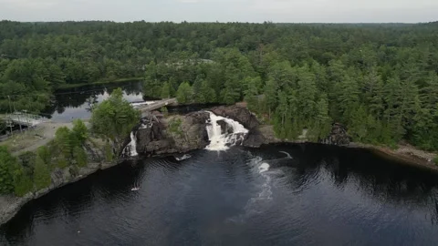 Drone (Left to Right) - High Falls Evening (Bracebridge, Muskoka) Stock Footage 314233637