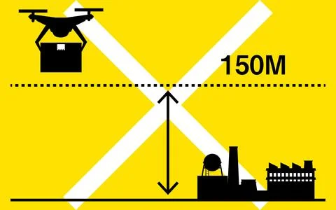 Drone legislation, a simple icon showing the maximum flight limit of 150 meters Stock Illustration