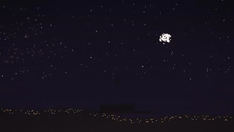 Drone Light Show Formation in Night Sky Over City Horizon Stock-Footage 347655288