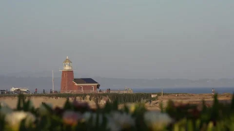 Drone of lighthouse seal rock steamer lane surfing museum santa cruz California Stockbeeldmateriaal 246703098