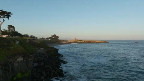 Drone of lighthouse seal rock steamer lane surfing museum santa cruz California Vidéo 246703106