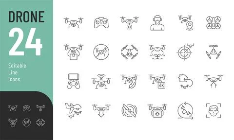Drone Line Editable Icons set. Stock Illustration