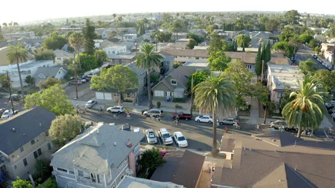 Drone Long Beach Bicycles 4K 24FPS Stock Footage 134306719