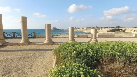 Drone Long View of Caesarea Old City. Israel. DJI-0018-01 動画素材 98515440