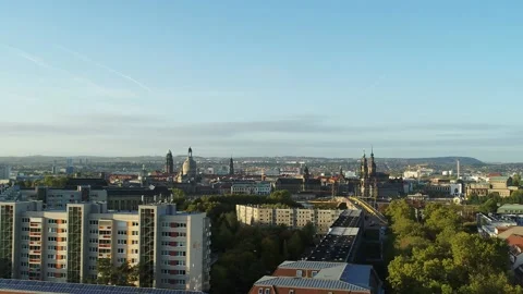 Drone look down on the skyline of the city dresden. Stock Footage