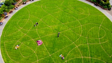 Drone looking down and moving forward shot of Dubh Linn Garden Dublin Ireland Stock Footage 272600529